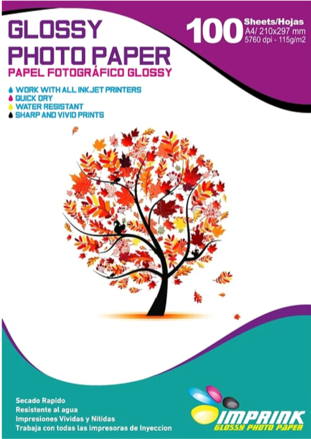 PAPEL FOTOGRAFICO GLOSSY A4 115 GRS